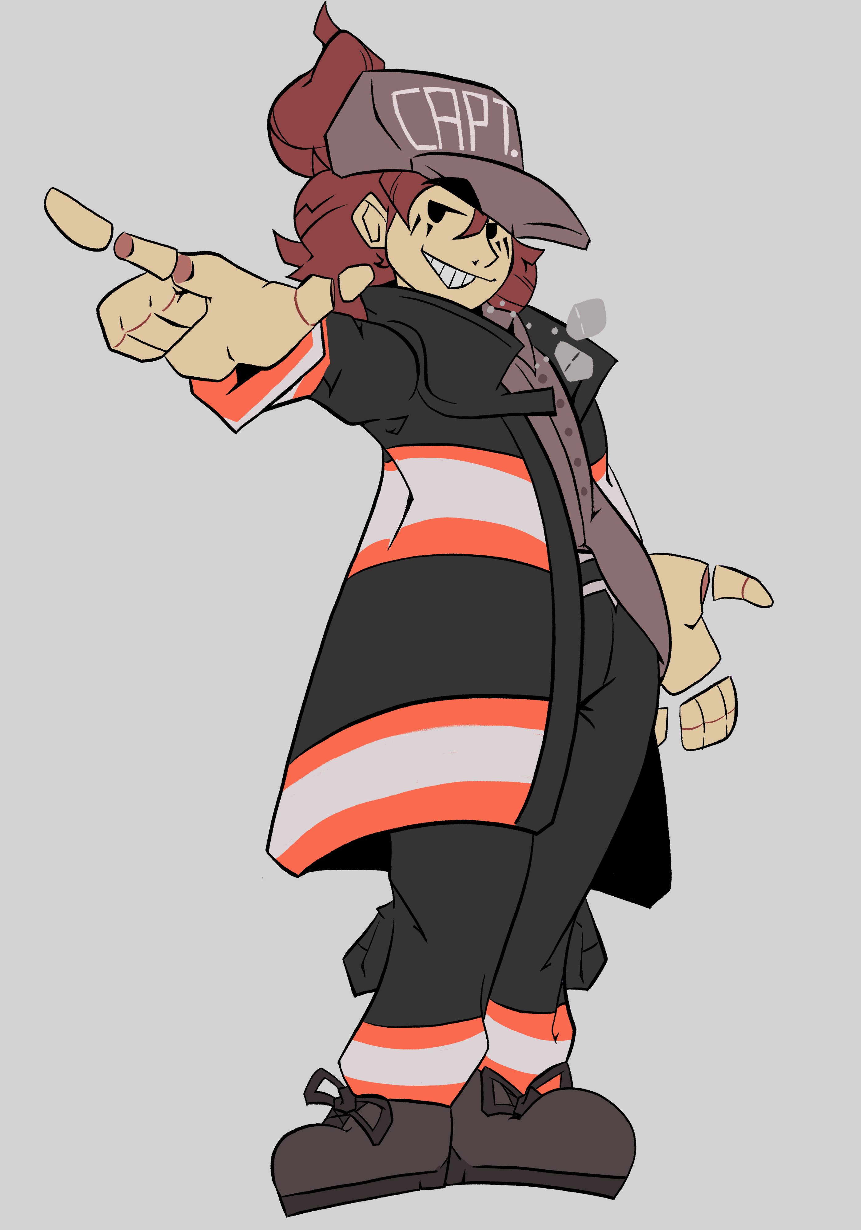 Seriously, his art is sick. Art by the aformentioned friend. A stylized fireman pointing at the viewer, with some of his limbs detached from their sockets ala Rayman.